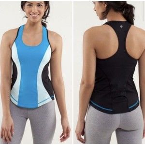 LULULEMON Blue, Aqua, Black Cardio Kick Racerback Tank Top, Size 12